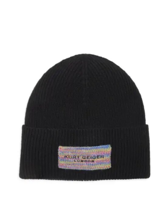 NWT Kurt Geiger London Logo Patch Cuffed Beanie One Size, BLACK main image 5